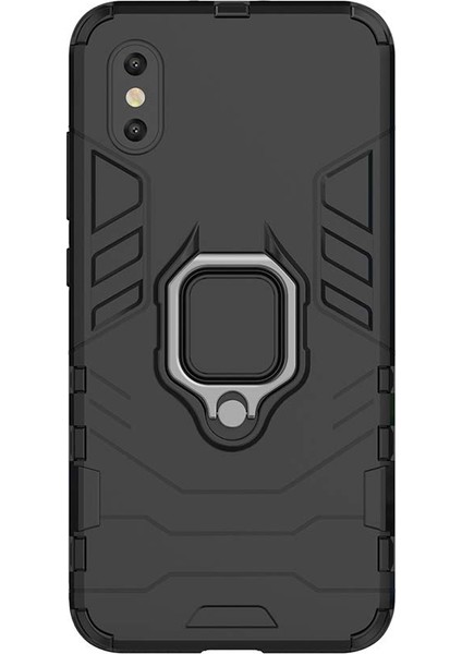 Xiaomi Mi 8 Pro Batman Serisi Yüzük Standlı Armor Kılıf - Siyah