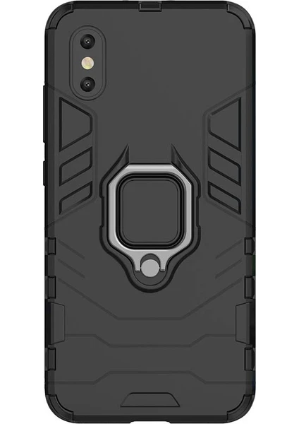 Xiaomi Mi 8 Pro Batman Serisi Yüzük Standlı Armor Kılıf - Siyah