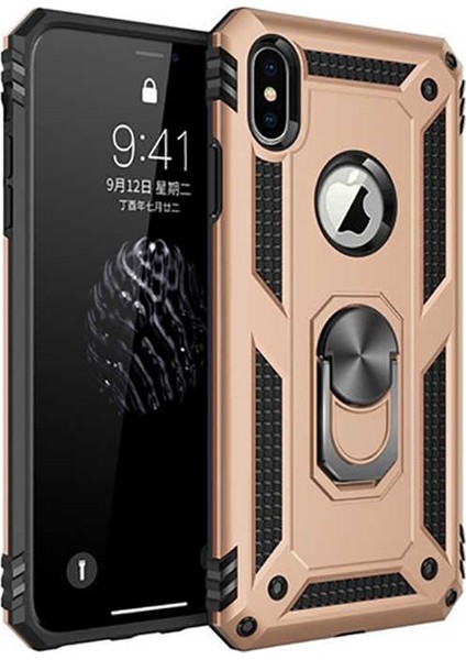 Apple iPhone XS Max Kılıf Yüzüklü Standlı Tank Silikon