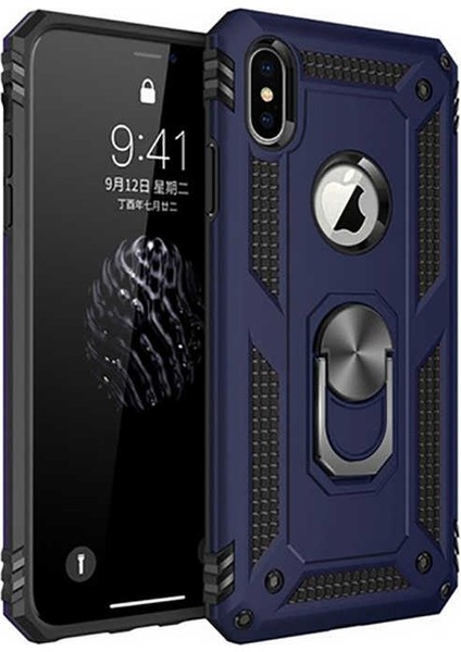 Apple iPhone XS Max Kılıf Yüzüklü Standlı Tank Silikon