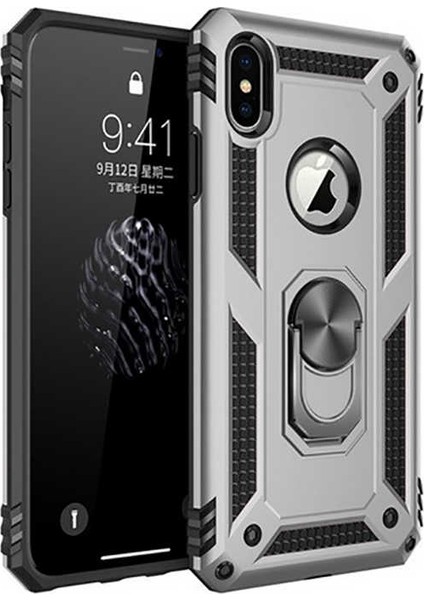 Apple iPhone XS Max Kılıf Yüzüklü Standlı Tank Silikon