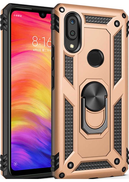 Huawei Y7 Prime 2019 Kılıf Yüzüklü Standlı Tank Silikon + Kırılmaz Cam