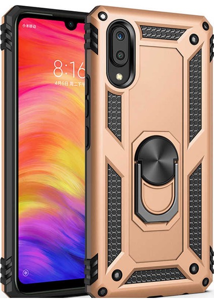 Samsung Galaxy A10 Kılıf SM-A105F Yüzüklü Standlı Tank Silikon + Kırılmayan Nano Cam
