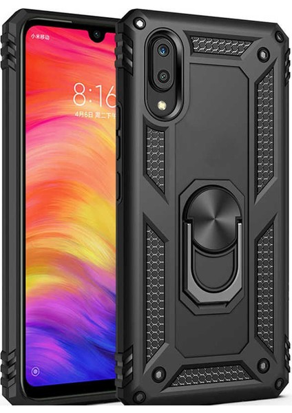 Samsung Galaxy A10 Kılıf SM-A105F Yüzüklü Standlı Tank Silikon + Kırılmayan Nano Cam