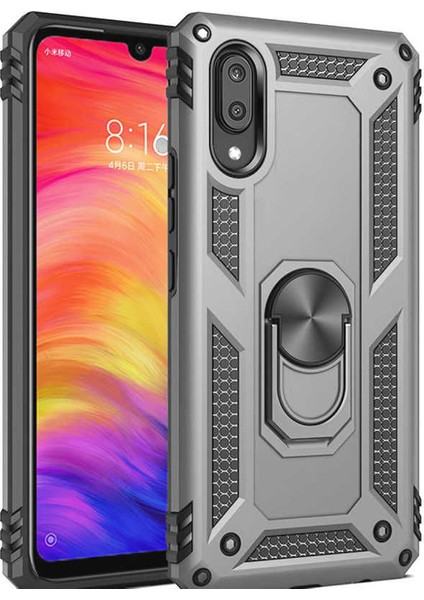 Samsung Galaxy A10 Kılıf SM-A105F Yüzüklü Standlı Tank Silikon + Kırılmaz Cam