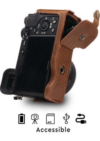 Sony Alpha A6100, A6400 Hakiki Deri Tek Dip Kamera Çantası
