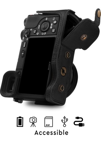 Sony Alpha A6100 A6400 (16-50mm)Suni Deri Kamera Çantası fırsatları