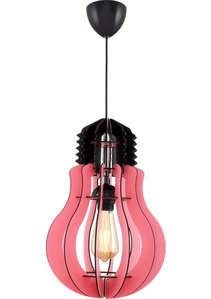 Ampul Tekli 27.Lik Pembe Ahşap Avize