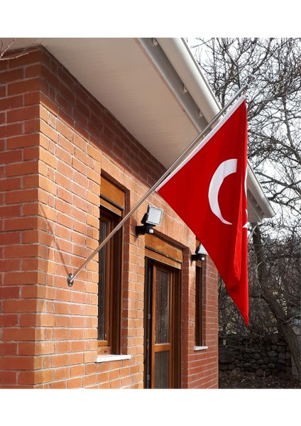 Bayrak Direği 130cm + Türk Bayrağı 70x105cm, Bina Cephe Direği, Balkon Bayrak Direği