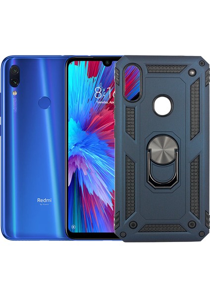 Xiaomi Redmi Note 7 Kılıf Çift Katmanlı Yüzüklü Manyetik Vega Kapak Lacivert