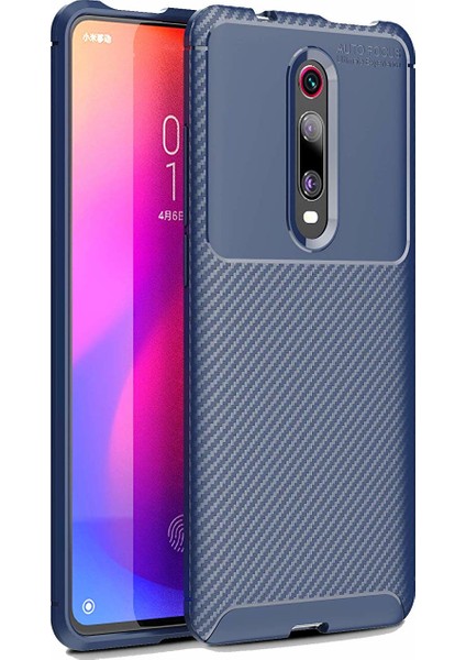 Xiaomi Mi 9T Kılıf Rugged Armor Karbon Desenli Lüx Negro Silikon Arka Kapak Lacivert