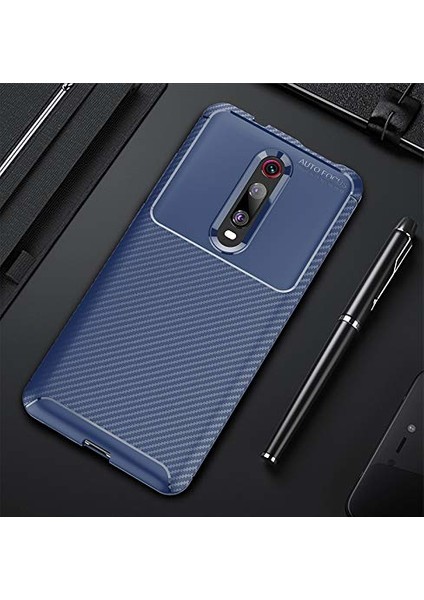 Xiaomi Mi 9T Kılıf Rugged Armor Karbon Desenli Lüx Negro Silikon Arka Kapak Lacivert