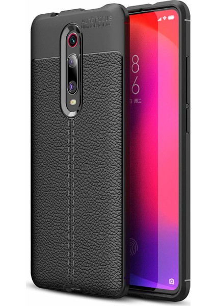 Xiaomi Mi 9T Kılıf Rugan Armor Deri Görünümlü Yüksek Kalite Silikon Niss Siyah