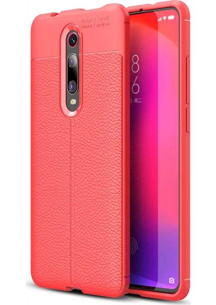 Case 4U Xiaomi Mi 9T Kılıf Rugan Armor Deri Görünümlü Yüksek Kalite Silikon Niss Kırmızı