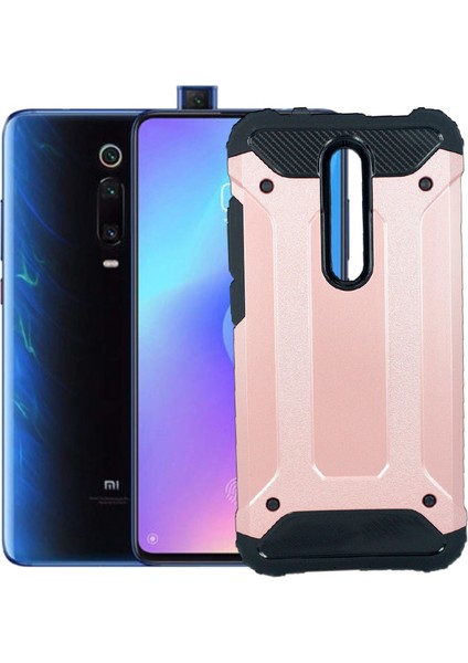 Xiaomi Mi 9T Kılıf Çift Katmanlı Zırh Koruma Tank Crash Arka Kapak Rose Gold