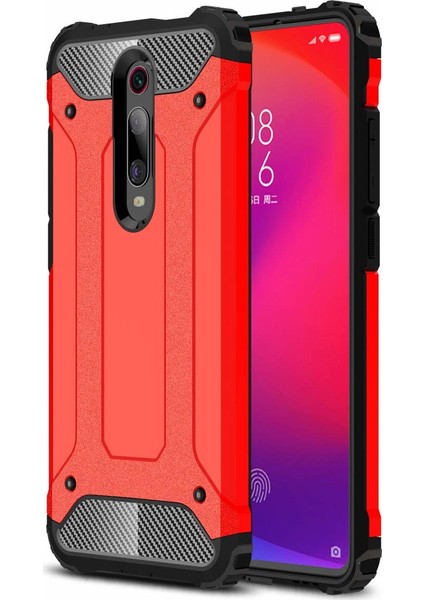 Xiaomi Mi 9T Kılıf Military Armor Çift Katmanlı Crash Silikon Kılıf Kırmızı