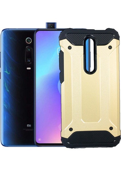 Xiaomi Mi 9T Kılıf Military Armor Çift Katmanlı Crash Silikon Kılıf Altın