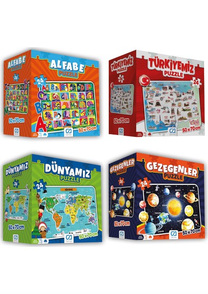 4'lü Süper Yer Puzzle Seti(Türkiye-Dünyamız-Gezegenler-Alfabe)