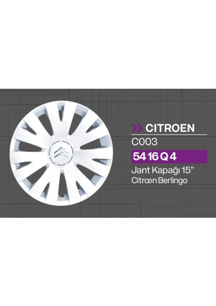 Tisa Citroen Berlingo 15" Jant Kapağı 4'lü Takım JKC003