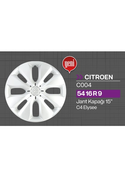 Tisa Citroen Elysee 15" Jant Kapağı 4'lü Takım JKC004