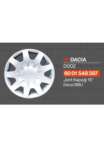 Tisa Dacia Sıbıu 15" Jant Kapağı 4'lü Takım JKD002