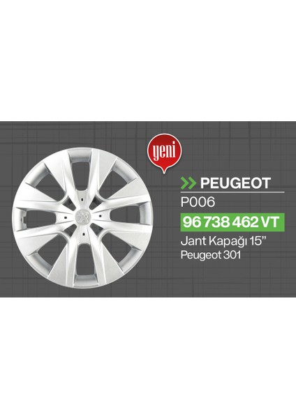 Tisa Peugeot 301 - 208 15" Jant Kapağı 4'lü Takım JKP006