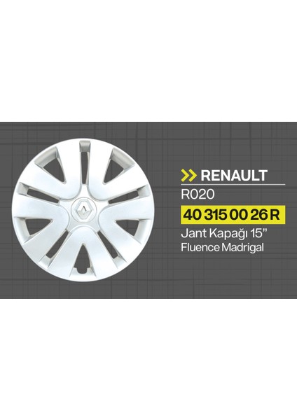 Tisa Renault Fluence Madrigal 15" Jant Kapağı 4'lü Takım JKR020