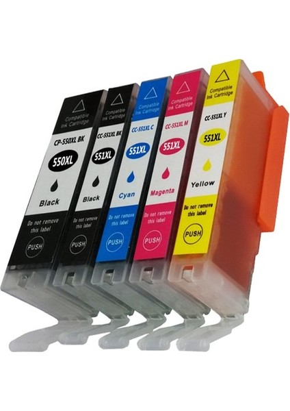 Canon PGI 550XL - Clı 551XL 5 Renk Muadil Kartuş Takımı 4 Renk