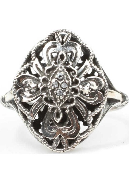 925 Ayar Gümüş Siyah Rodajlı Yonca Antik Desenli Yüzük fiyatları