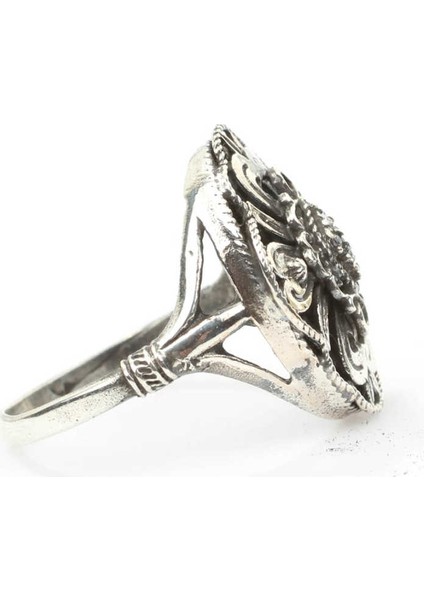 925 Ayar Gümüş Siyah Rodajlı Yonca Antik Desenli Yüzük modelleri