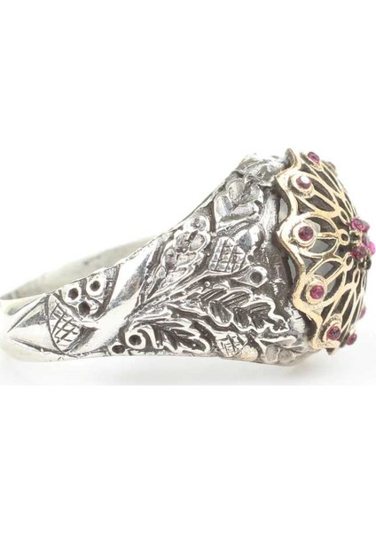 925 Ayar Gümüş Antik Tasarım Kırmızı Taşlı Yüzük fiyatları