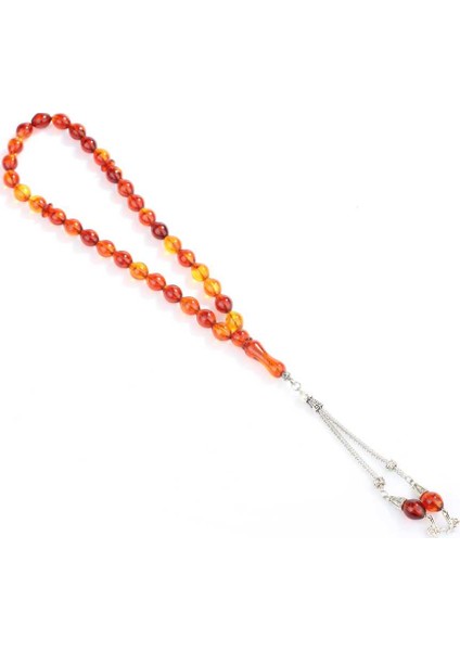 Badem Kesim Turuncu Renk Sıkma Kehribar Tesbih Osmanlı Tuğrası Püskül fiyatları