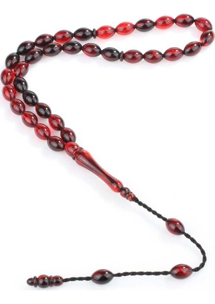 Sıkma Kırmızı Ateş Kehribarı Arpa Kesim Tesbih