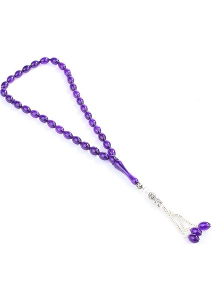 925 Ayar Gümüş Püsküllü Mavi Sıkma Kehribar Tesbih fiyatları