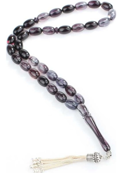 925 Ayar Gümüş Arpa Kesim Duman Rengi Sıkma Kehribar Tesbih