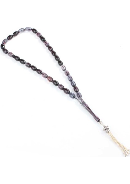 925 Ayar Gümüş Arpa Kesim Duman Rengi Sıkma Kehribar Tesbih fiyatları