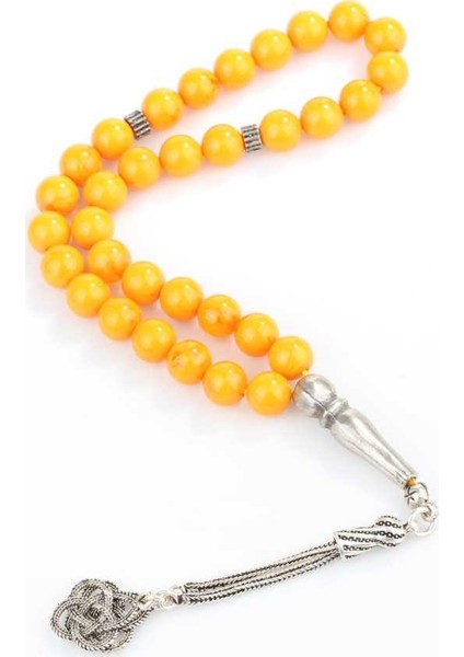 925 Ayar Gümüş Portakal Rengi Sıkma Kehribar Tesbih