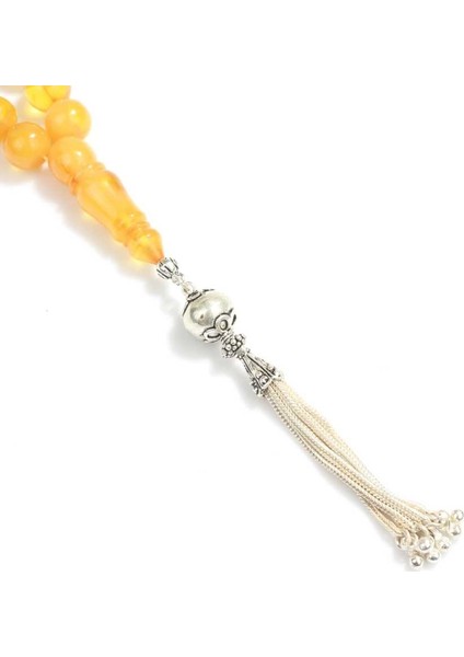 925 Ayar Gümüş Püskülü Sarı Sıkma Kehribar Tesbih fırsatları