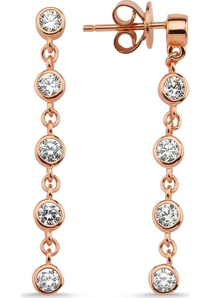 Rose Altın Kaplama Sallantılı Taşlı Gümüş Küpe G93Kpr2