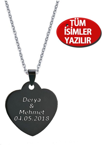 102450028482 İsme Özel Kalp Madalyon Çelik Bayan Kolye Eb39