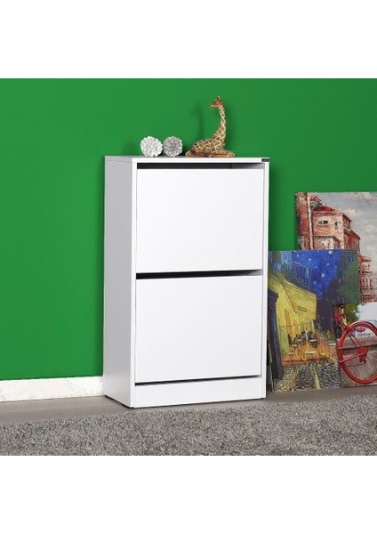 Adore Flat Duo 2 Katlı Ayakkabılık Dolabı - Beyaz