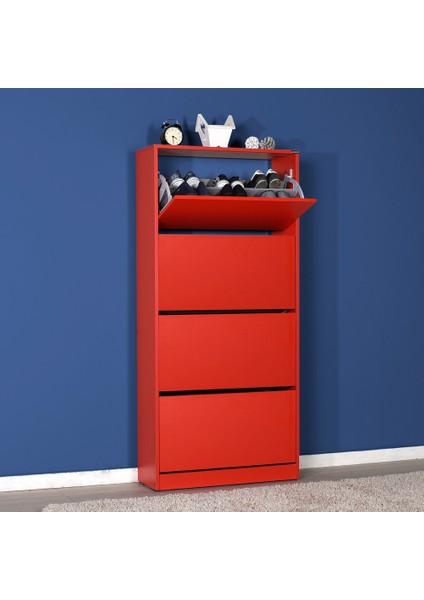 Flat Duo 4 Katlı Geniş Ayakkabılık Dolabı - Kırmızı