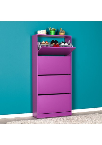 Adore Flat Duo 4 Katlı Geniş Ayakkabılık Dolabı - Mor