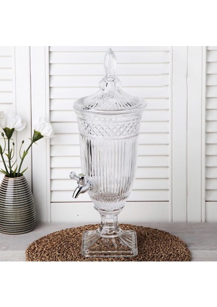 Musluklu Cam Sebil Şerbetlik Parti Damacanası Meşrubatlık Çizgili Şık Seri 1.8 Litre