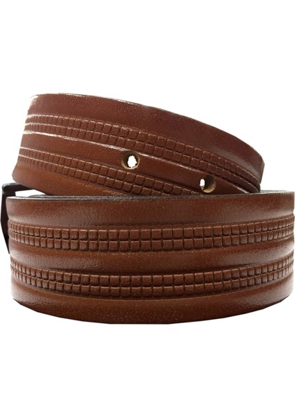 Erkek Yumuşak Deri Taba Çift Şerit Taş Desen Gerçek Deri Kemer