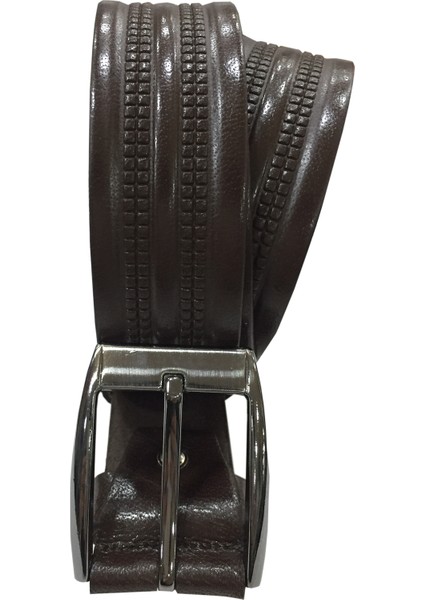 Koyu Kahve Çift Şerit Desenli Deri Kemer fiyatları