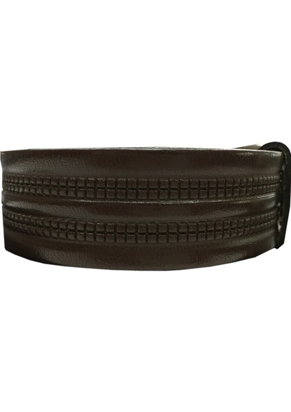 Koyu Kahve Çift Şerit Desenli Deri Kemer modelleri