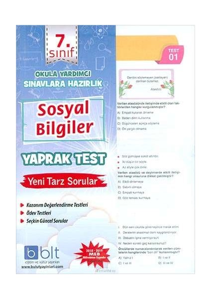 Eğitim 7. Sınıf Sosyal Bilgiler Yaprak Test