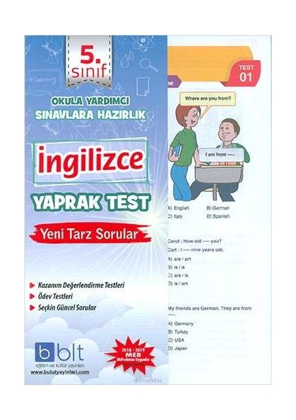 Bulut Eğitim ve Kültür Yayınları Eğitim 5. Sınıf İngilizce Yaprak Test