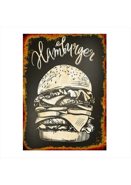 Ahşap Tablo Retro Hamburger Temalı